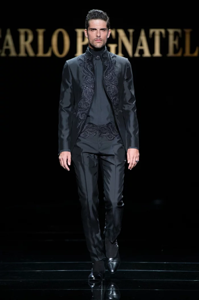 bräutigam mode eleganter anzug herrenmode schwarz satin haute couture carlo pignatelli 2016