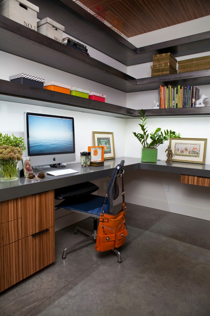 büroeinrichtungen modernes home office eckmöbel pflanzen stauraum
