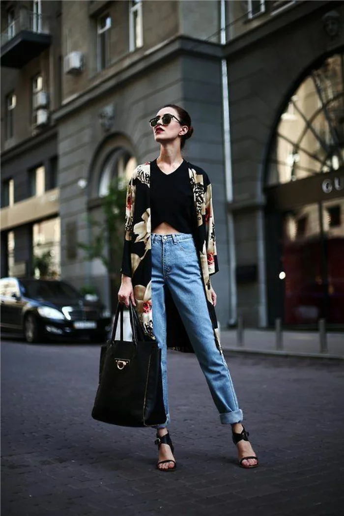 damentasche damenmode casual fashion urban style jeanshose matel schwarze ledertasche