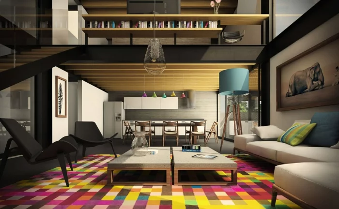 deko tipps wohnzimmer farbiger teppich offener wohnplan