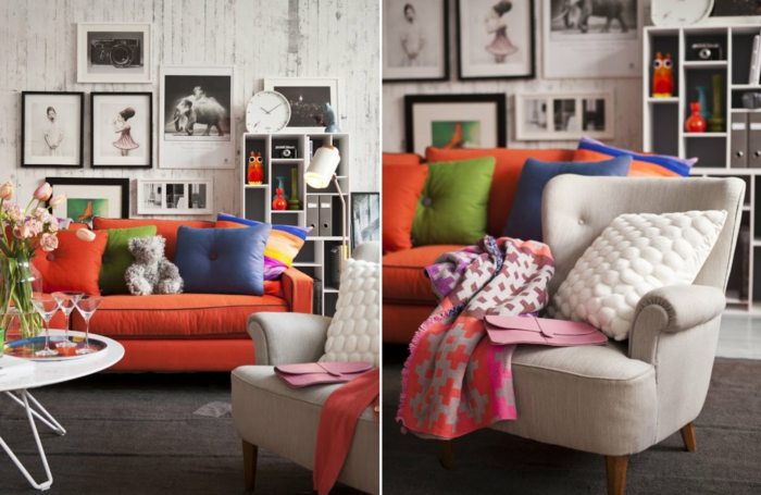 dekoideen frühling möbel selber dekorieren dekokissen kissenhüllen decken sofa fotos