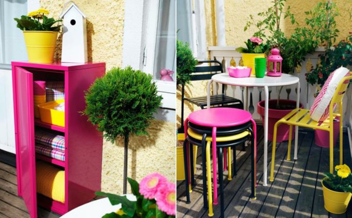 dekoideen frühling möbel selber dekorieren frische farben balkongestaltung terrasse schränke stühle tisch