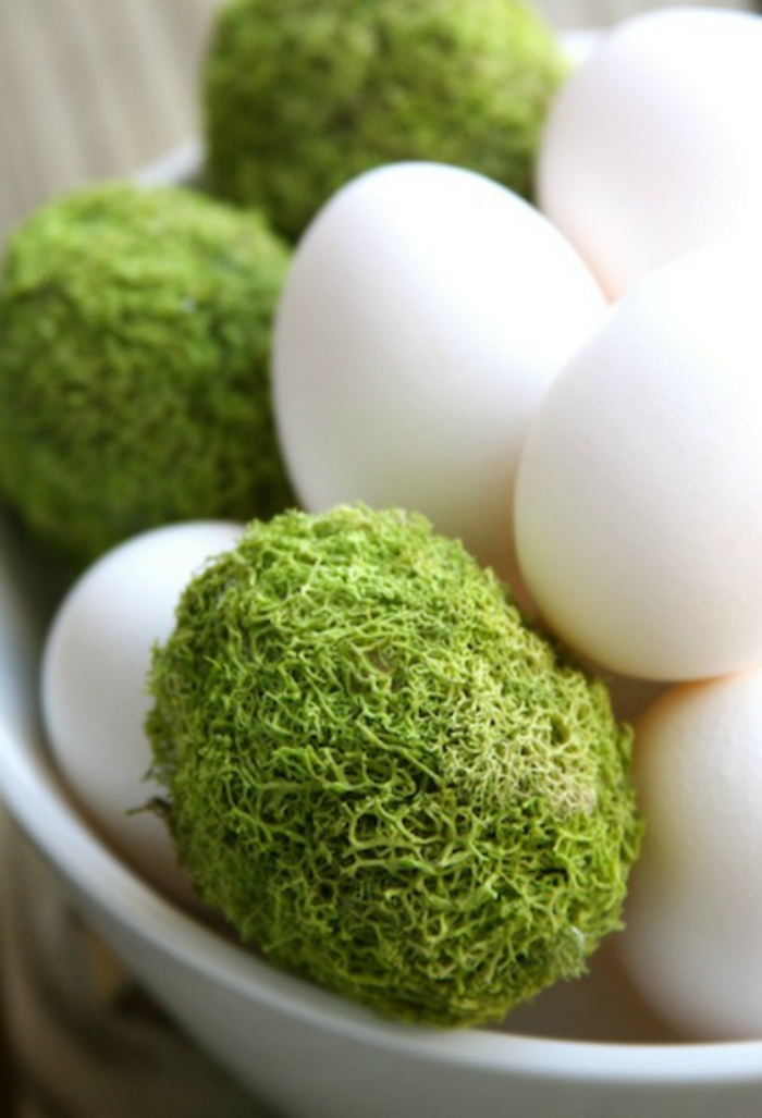 ostereier dekorieren moos weiße eier