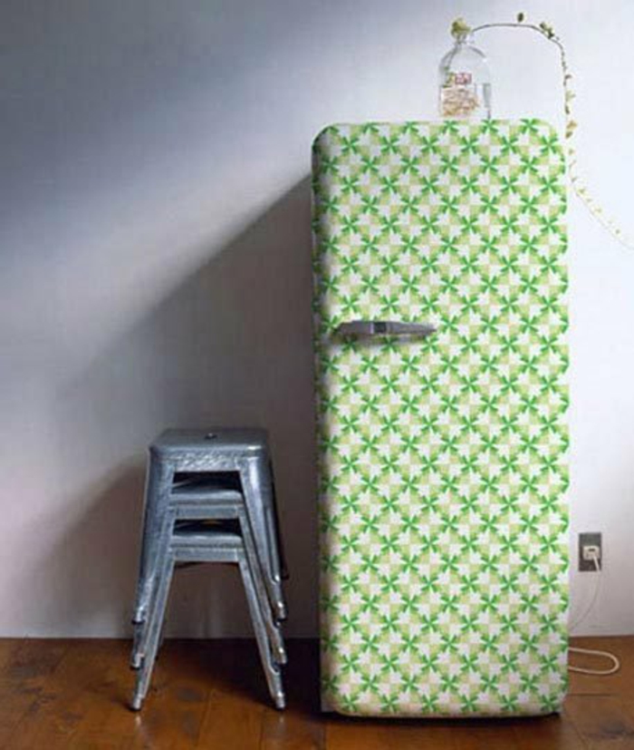 retro kühlschrank geometrische muster grün weiß