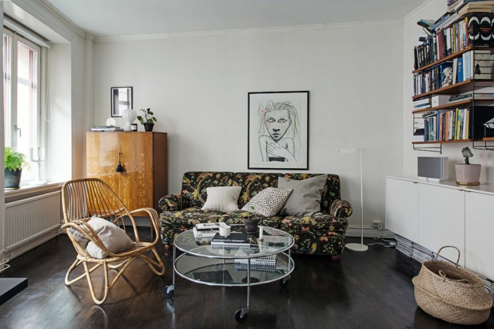 skandinavisch wohnen kleine wohnung wohnzimmer einrichten retro möbel runder couchtisch