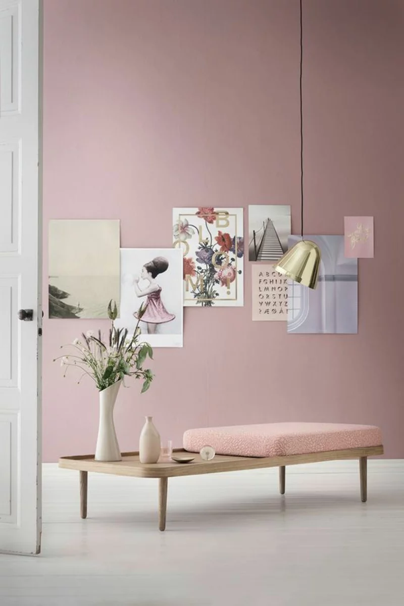 skandinavisch wohnen minimalistisches Möbeldesign Wandfarbe rosa