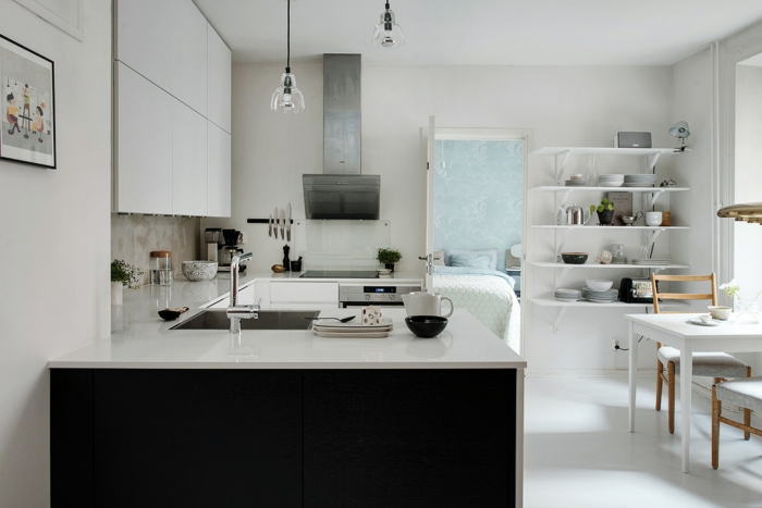 skandinavisches wohnen weiße wände boden kücheneinrichtung