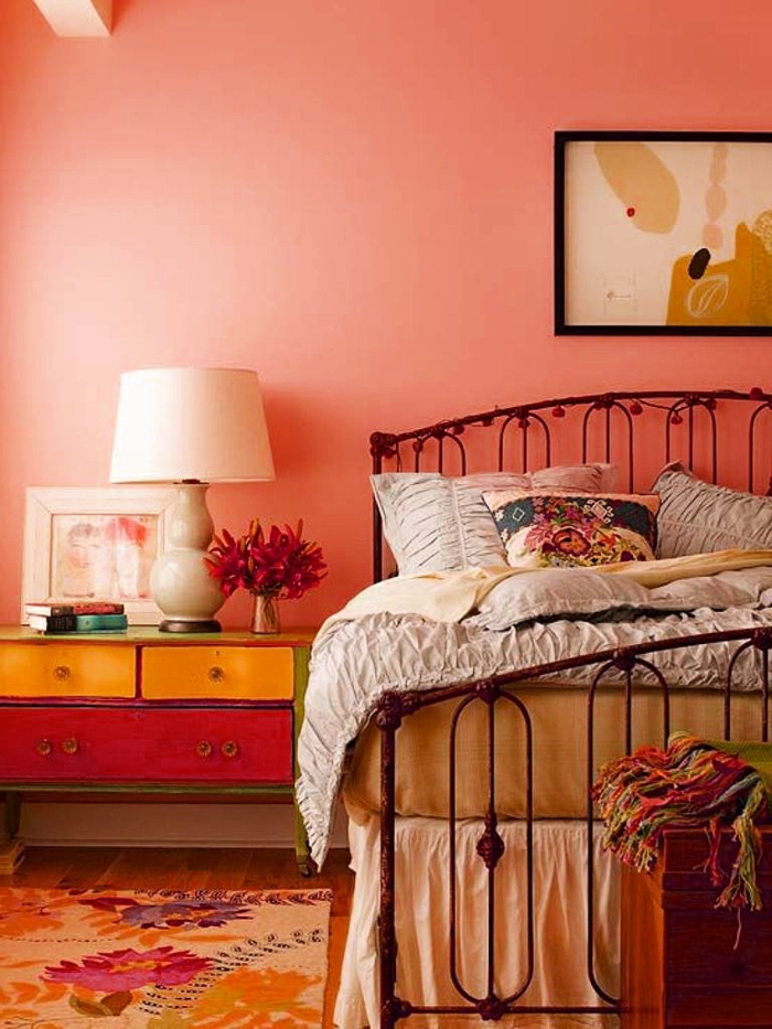 wandfarbe ideen orangenuancen warme farbtöne schlafzimmer einrichten
