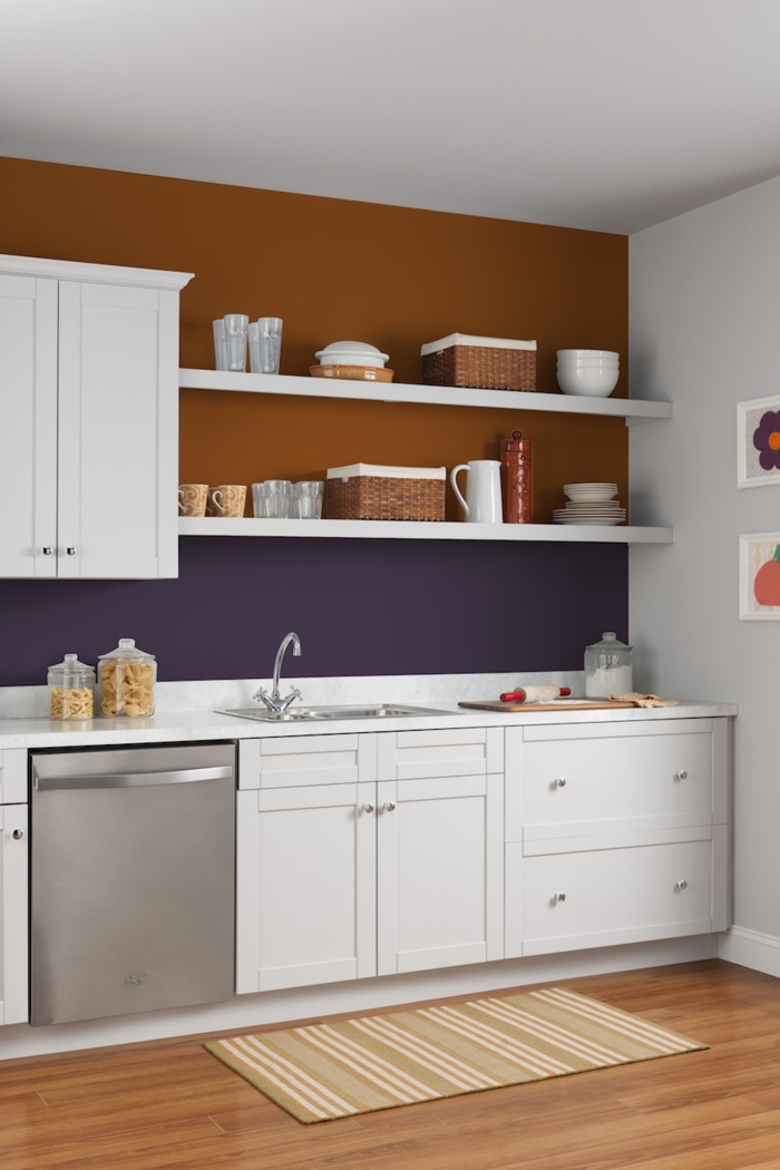 wandfarbe ideen wohnideen küche lila kombination