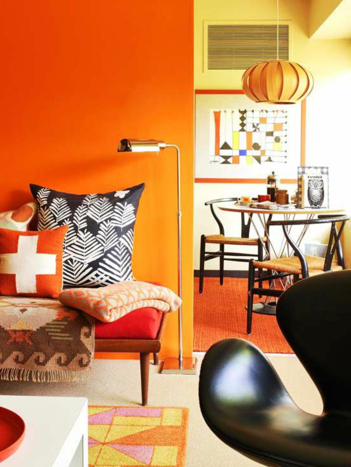 wandfarbe ideen wohnideen wohnzimmer orange wände farbige elemente