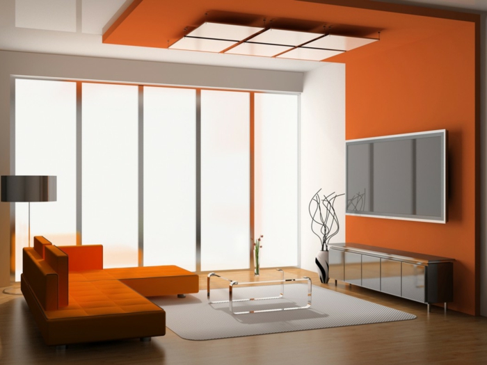 wandfarbe ideen wohnideen wohnzimmer orange wände oranges sofa