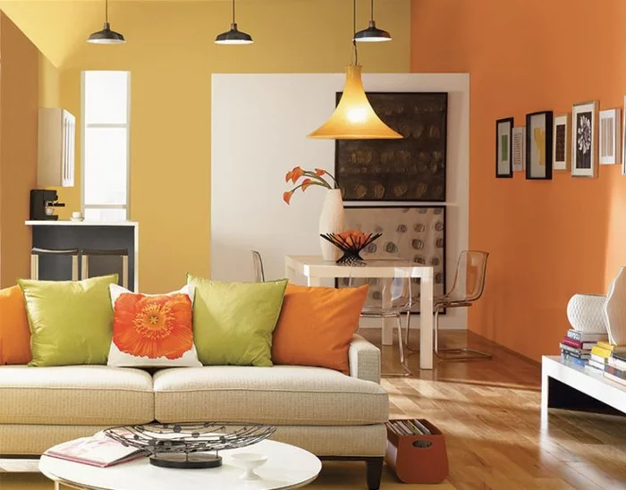 wandfarbe ideen wohnzimmer farbige wände orange