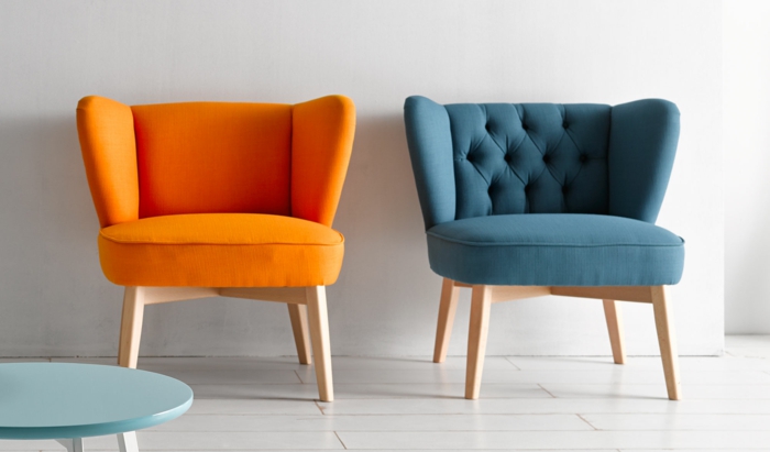 50er jahre stil retro einrichtung sessel polstermöbel orange blau