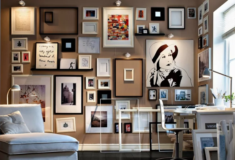 Fotowand Ideen Arbeitszimmer einrichten Wände dekorieren