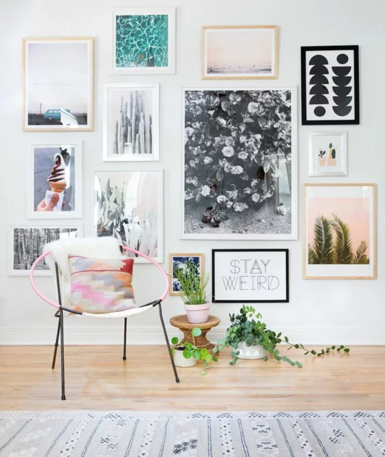 Fotowand Ideen Bilderleisten Wohnzimmer Wand dekorieren