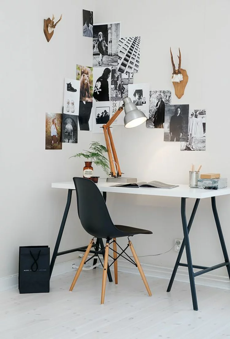 Fotowand Ideen Home Office einrichten Wände dekorieren