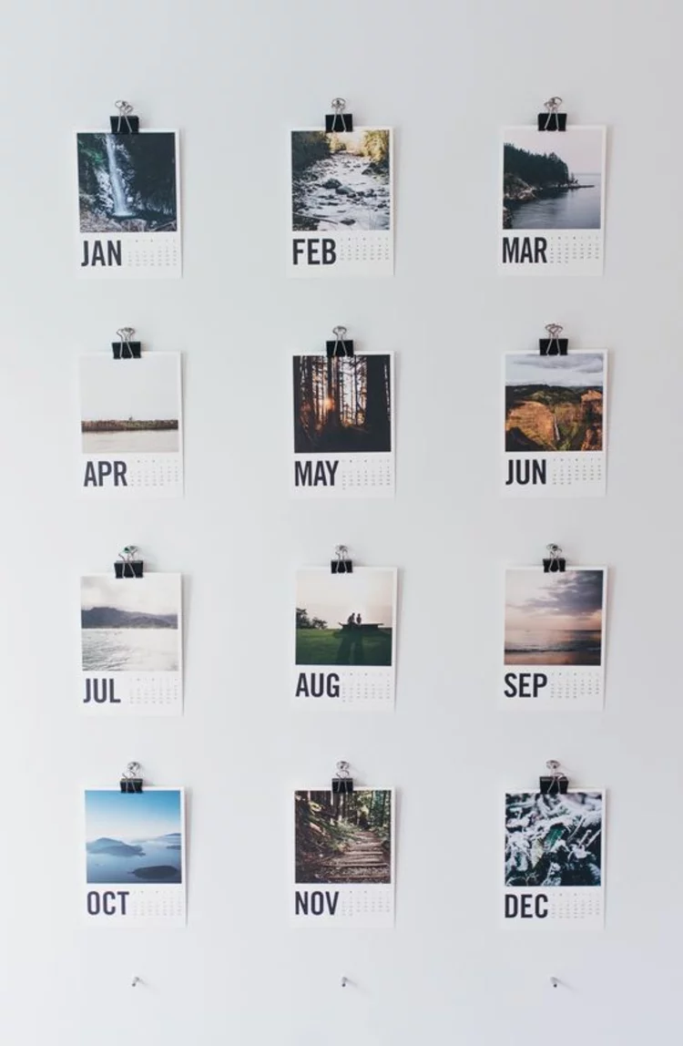 Ideen für Fotowand Wandkalender selber machen Wand dekorieren