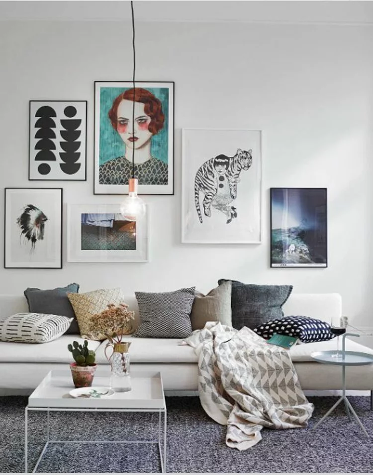 Fotowand Ideen kreative Wandgestalting Wohnzimmer Deko