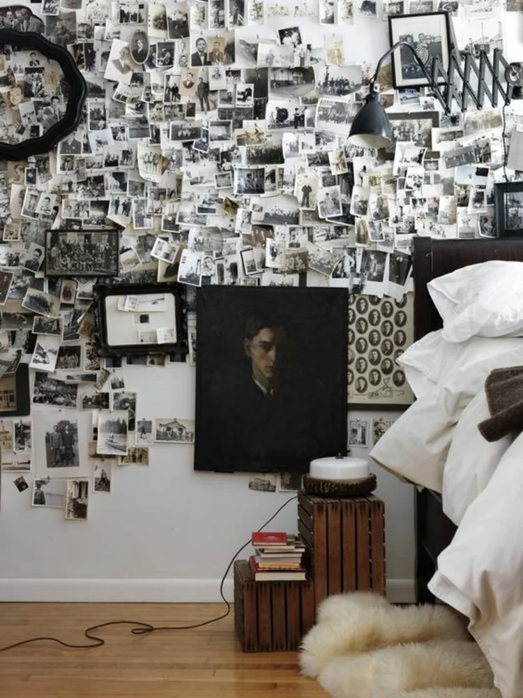 Fotowand Ideen und Beispiele Schlafzimmer Wände dekorieren schwarz weiße Fotos