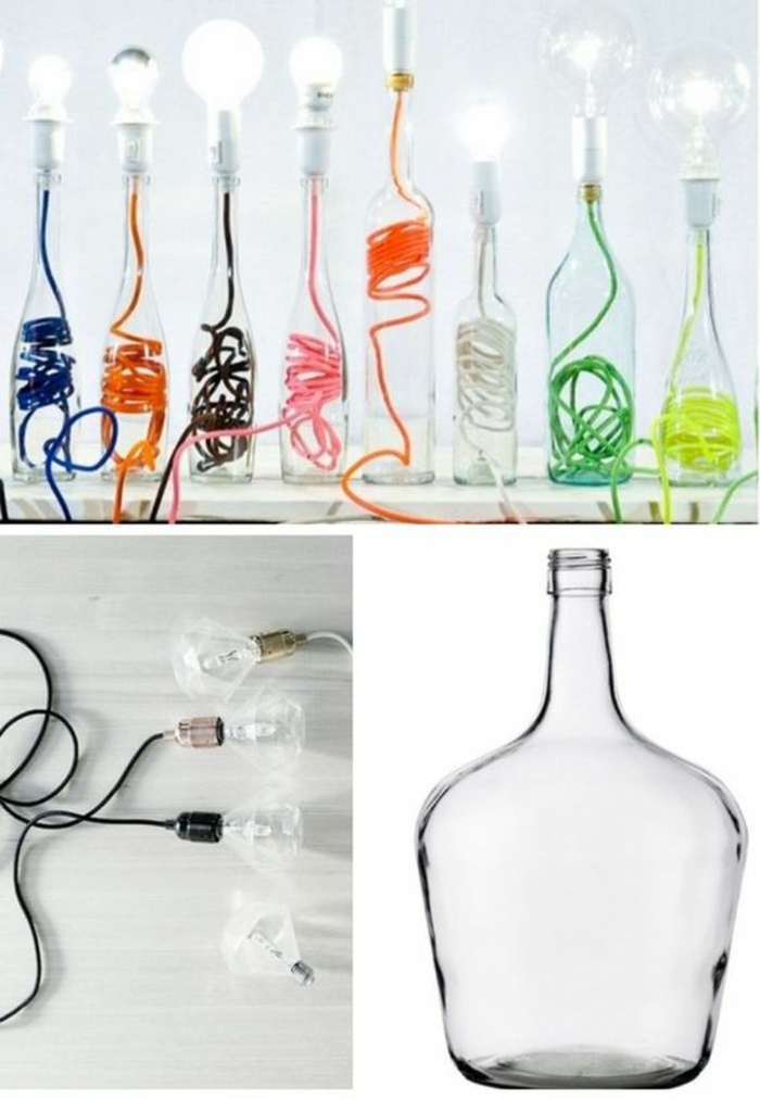 Lampen selber machen DIY Lampen Flaschen farbige Kabel