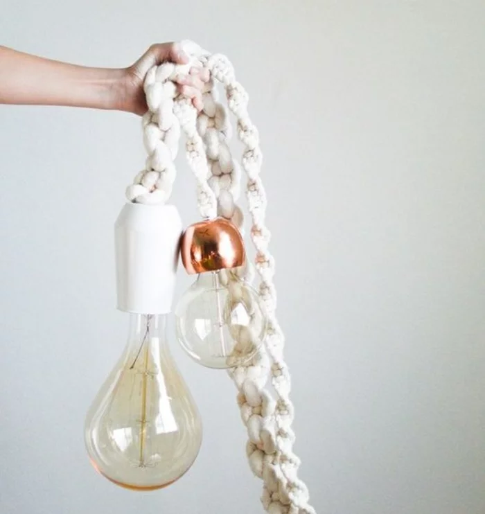 Lampen selber machen DIY Lampen Seil gestrickt