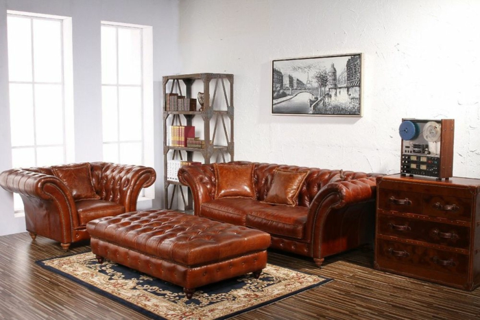 chesterfield sessel echtleder braun designer möbel wohnzimmer einrichten