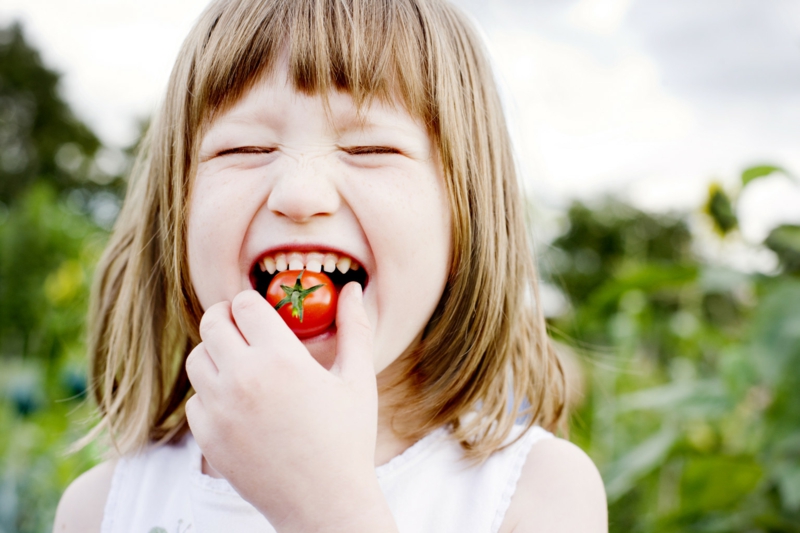 gesunde Ernährung für Kinder Chrerry Tomaten aius dem eigenen Garten