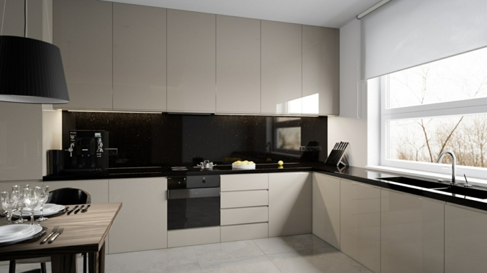 glasrückwand küche schwarze küchenrückwand helle einrichtung
