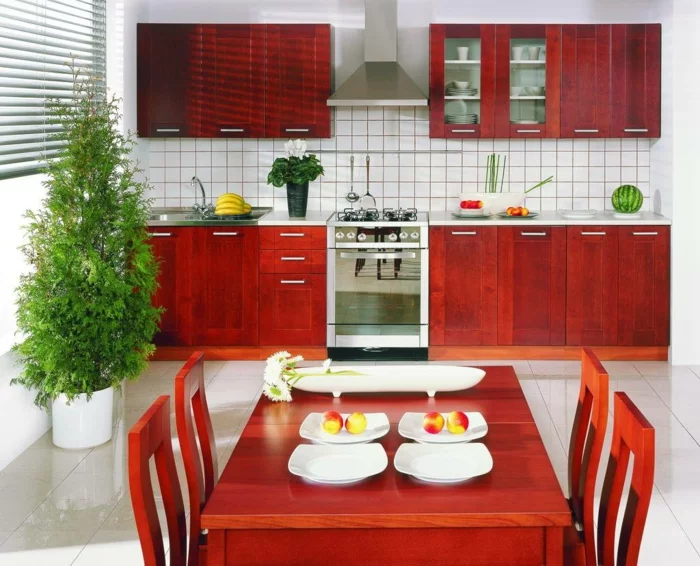 küchengestaltung qi energie feng shui küche einrichten rote küchenschränke holz