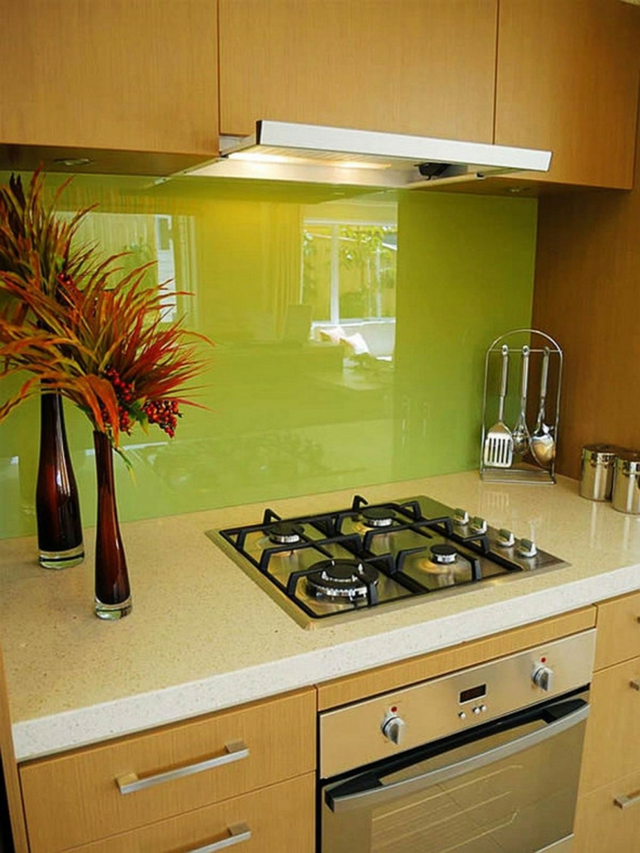 küchenrückwand glas grün dekoideen küche