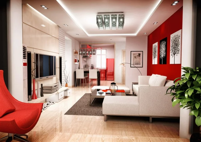 sessel rot wohnzimmer einrichten elegantes ecksofa