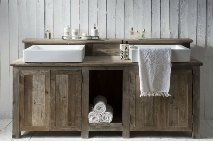 waschtisch holz rustikal waschbecken badezimmer einrichten riviera maison