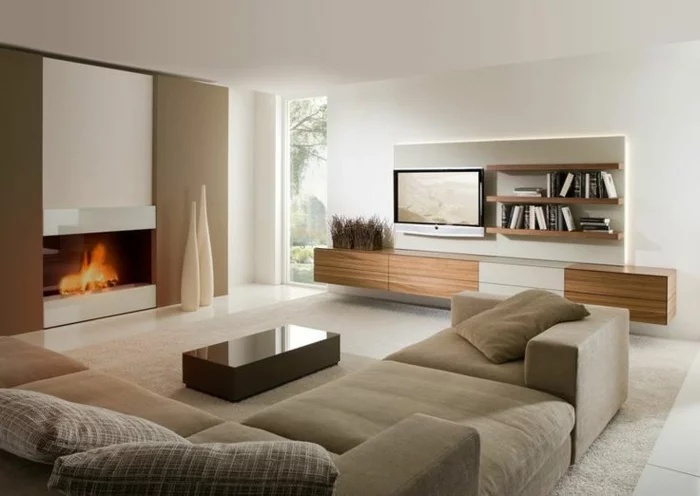 wohnzimmereinrichtung ideen moderne feuerstelle schicke wohnzimmermöbel