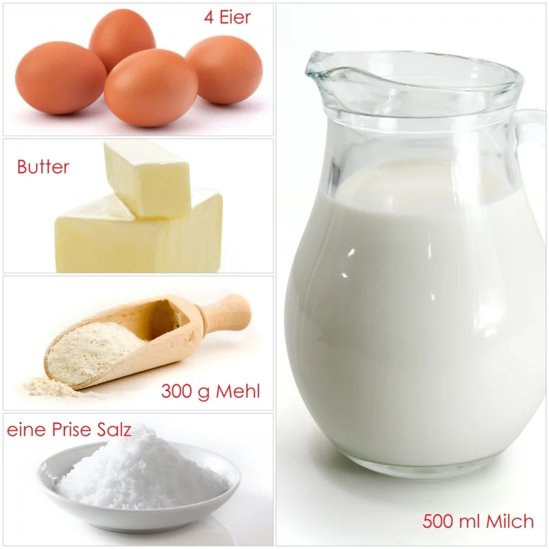 Pfannkuchenteig Rezept Zutaten Milch Eier Butter Mehl Salz