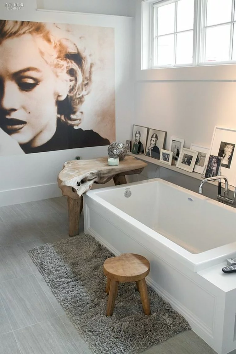 Wohnung einrichten Badezimmereinrichtung Badewanne Fotowand Ideen