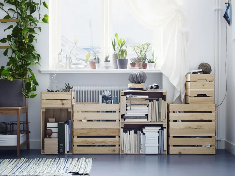 Wohnung einrichten Tipps Aufbewahrungsmöglichkeiten Holz Kisten