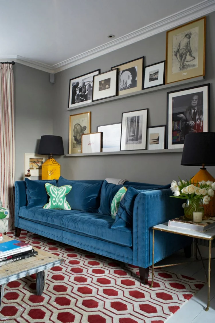 Wohnung einrichten Tipps Wohnzimmer Möbel Sofa Bilderleisten Wand