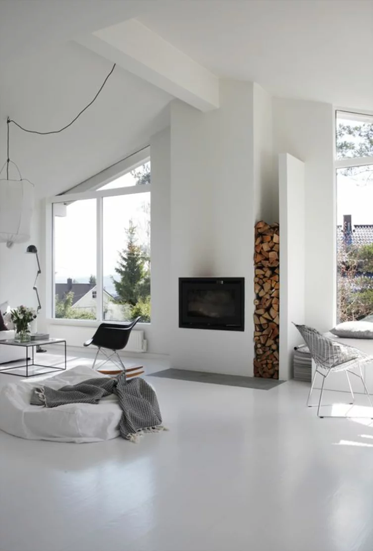 Wohnung renovieren energiesparende Innovationen Wohnzimmer Kamin anstatt Klimaanlage