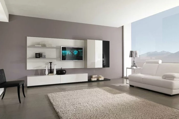 bodenbelag wohnzimmer große bodenfleisen moderne wohnwand weißes sofa