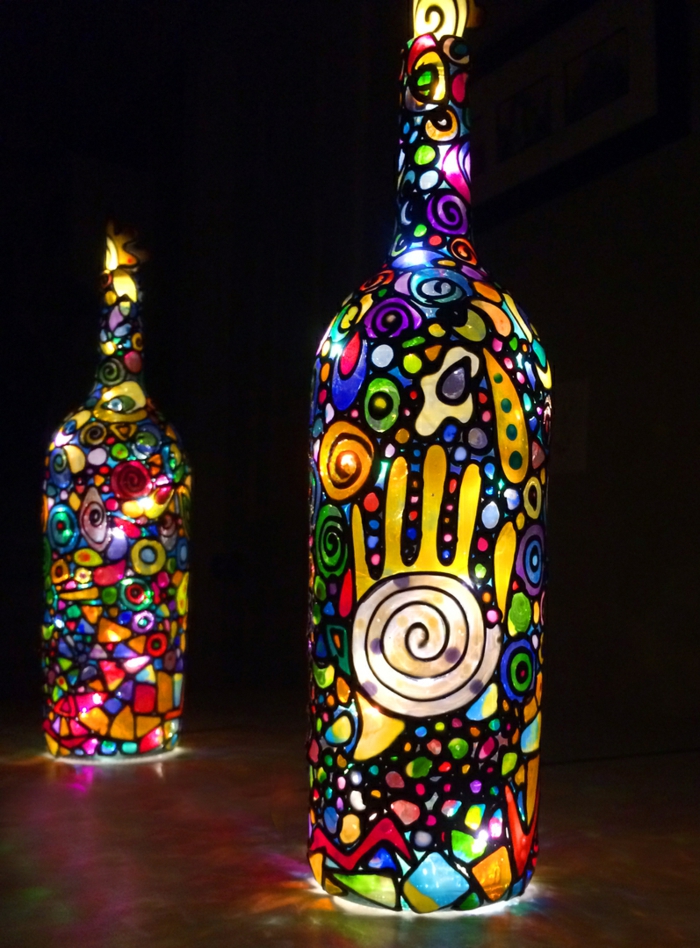 upcycling ideen diy lampen und leuchten led lampen orientalische lampen lampe mit bewegungsmelder designer lampen glas-bemalen2