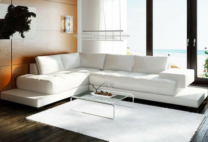 ecksofa weißes sofa weißer teppich wandpaneele