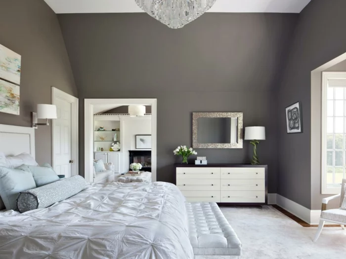 einrichtungsideen schlafzimmer farbliche kontraste schlafzimmerbank