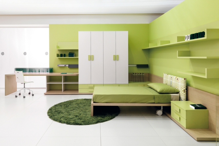farbige wände grüne wandfarbe jugendzimmer gestalten
