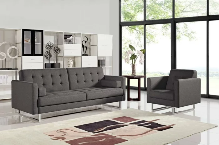 graues sofa wohnzimmer einrichten stilvoller teppich
