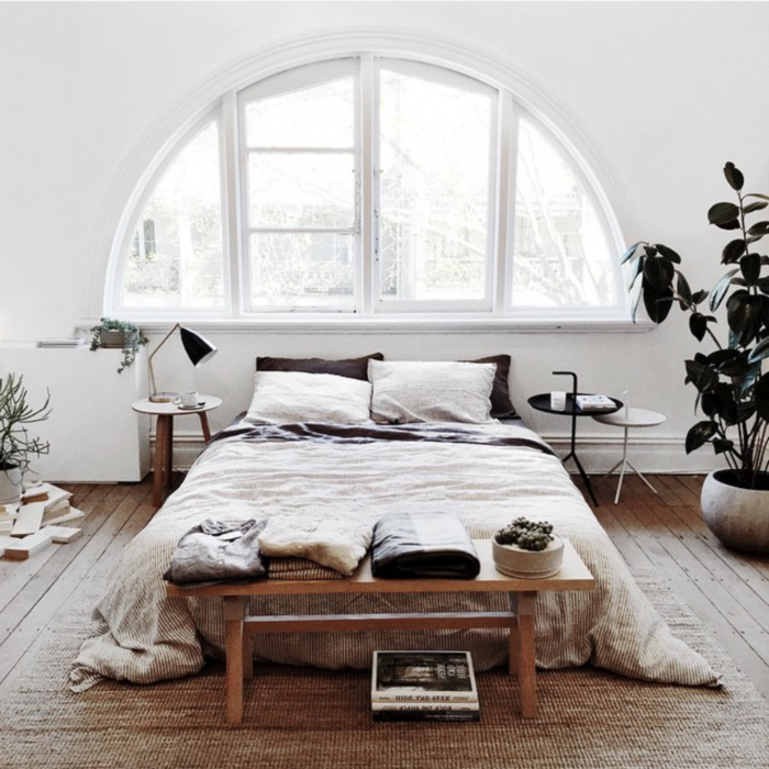innenpflanzen schlafzimmer dekoideen sisalteppich weiße wände