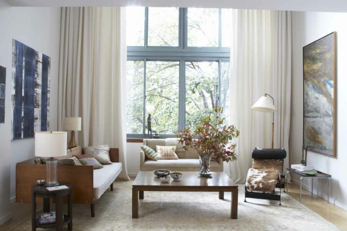 kleine wohnung einrichten wohnzimmer ideen retro stil couchtisch sofa liege stehleuchte