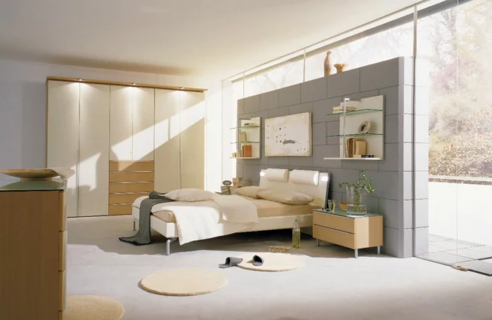 schlafzimmer einrichten beispiele moderner kleiderschrank beleuchtet glastüre