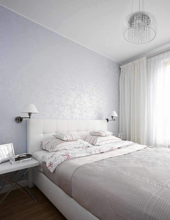 schlafzimmer weiß luxuriöse wandtapete dunkler boden