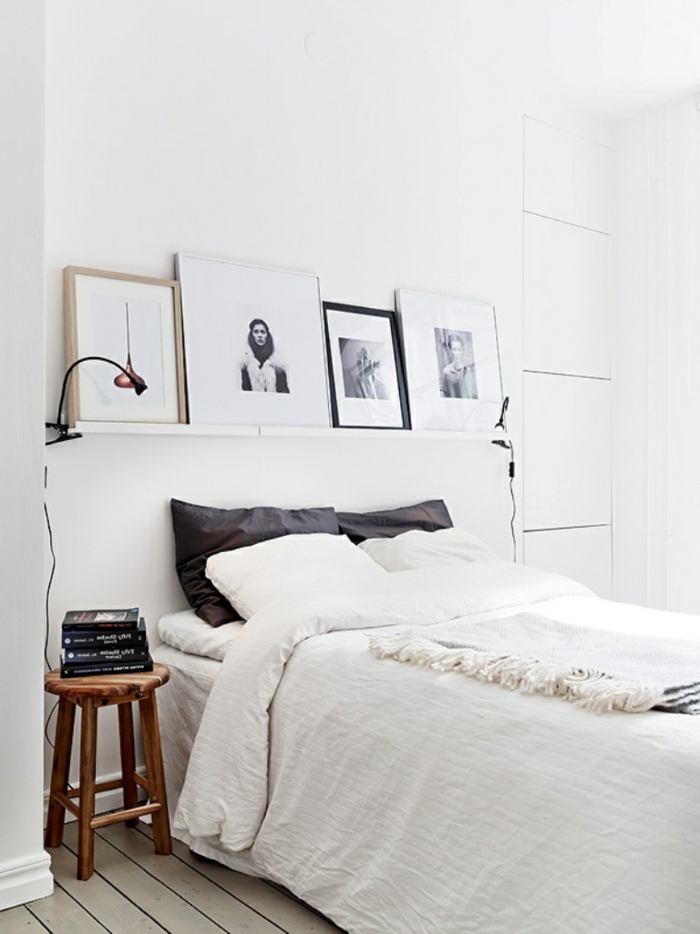 schlafzimmer weiß skandianvischer stil wandregal