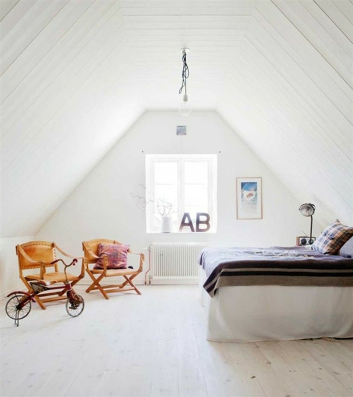 schlafzimmer weiß vintage holzboden fensterbank dekoration